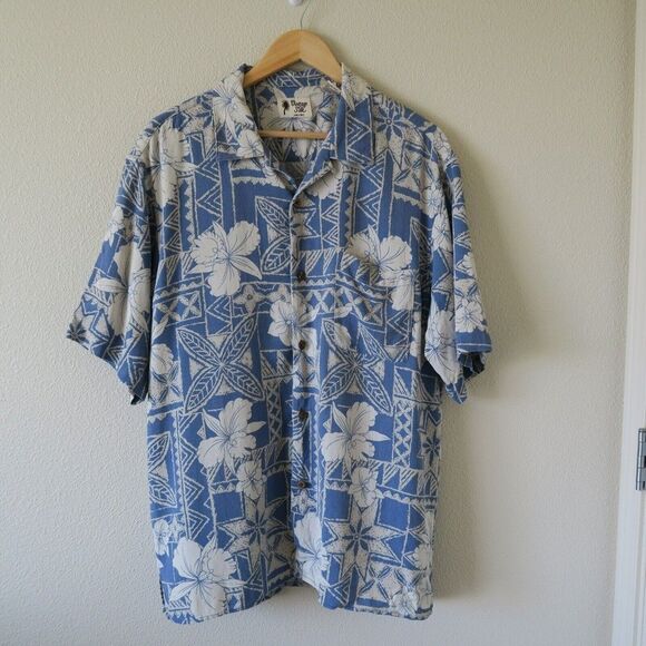 Vintage Silk Other - VINTAGE SILK Blue Hawaiian Shirt Size XL Waffle Textured Lightweight Casual